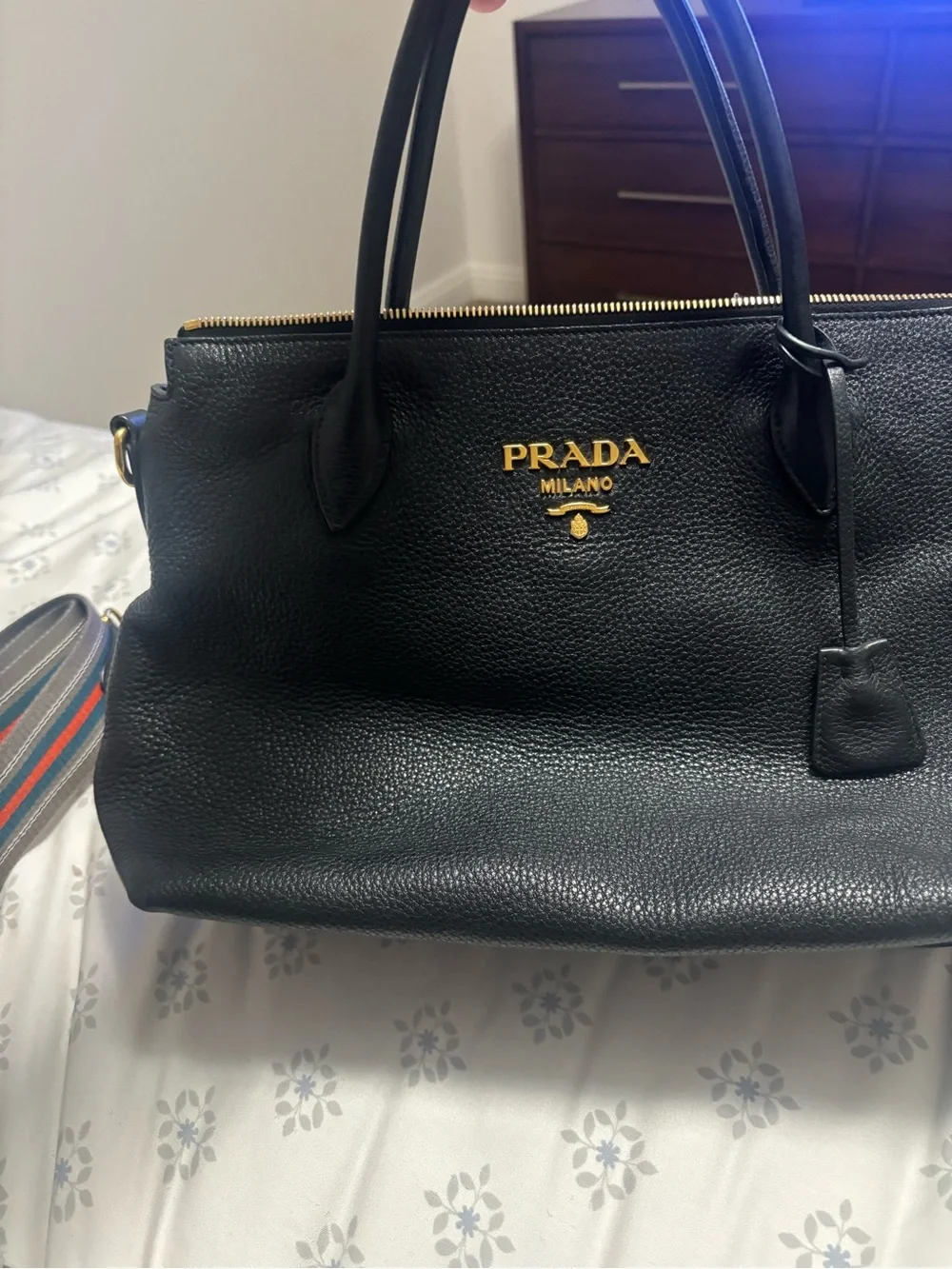 Authentic Prada Milano Black Leather Top-Handle Bag